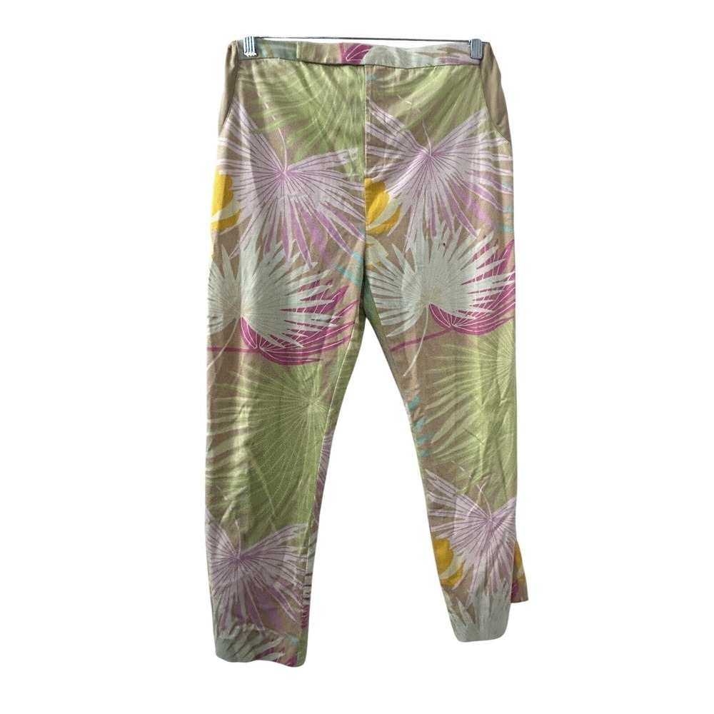Gap‎ Tropical Palm Leaf Print Pants S Green Pink Stretch Ankle Summer Vacation